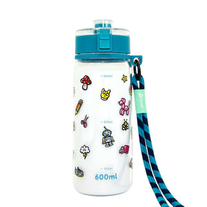 KAGS AQUARECHARGE Series Tritan 600ML Water Bottle w/ Crossbody Strap Cartoon Series