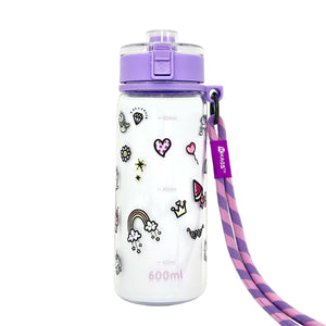 KAGS AQUARECHARGE Series Tritan 600ML Water Bottle w/ Crossbody Strap Cartoon Series