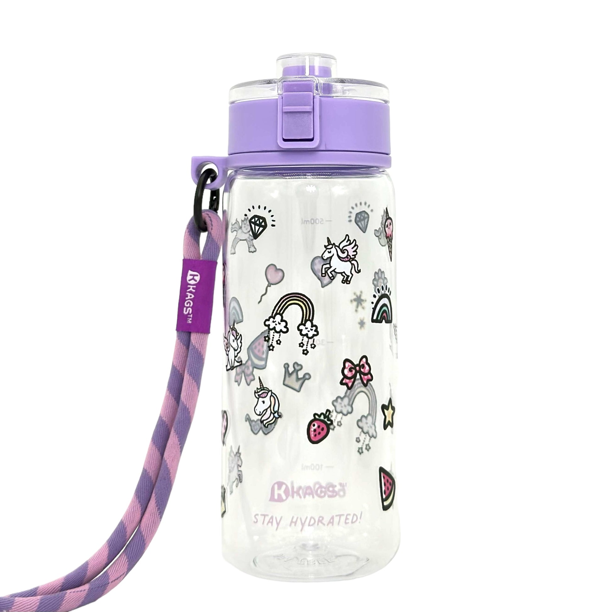 KAGS AQUARECHARGE Series Tritan 600ML Water Bottle w/ Crossbody Strap Cartoon Series