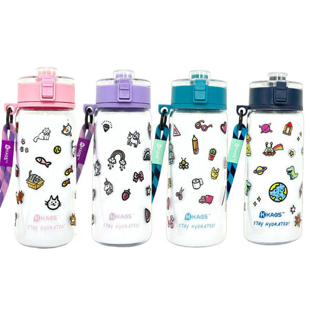 KAGS AQUARECHARGE Series Tritan 600ML Water Bottle w/ Crossbody Strap Cartoon Series